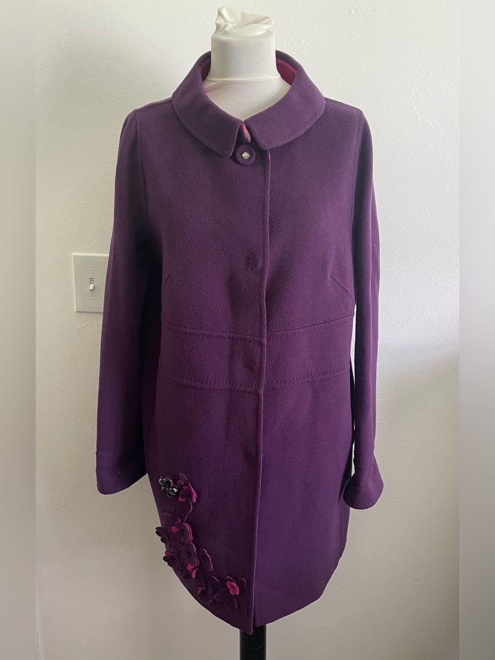 Escada Sport Vintage Women Coat EUR 40 US L Purple Cashmere Wool Blend Crystals